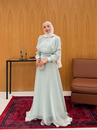 Simli Organze Şifon Elbise Mint