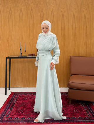 Simli Organze Şifon Elbise Mint