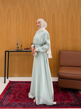 Simli Organze Şifon Elbise Mint