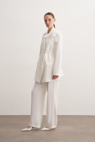 Gül Detaylı Blazer İkili Takım - Ekru