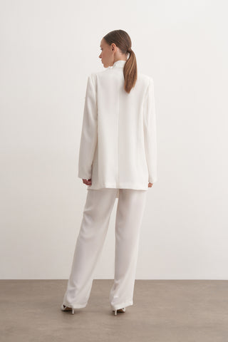 Gül Detaylı Blazer İkili Takım - Ekru