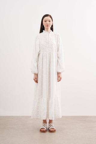 Tüylü Şifon Elbise - Beyaz