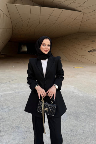 Birit Detaylı Ceket Pantolon Takım Siyah