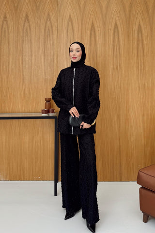 Fermuar Detaylı Bumber Ceket Pantolon Takım Siyah