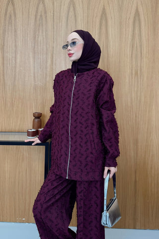 Fermuar Detaylı Bumber Ceket Pantolon Takım Bordo