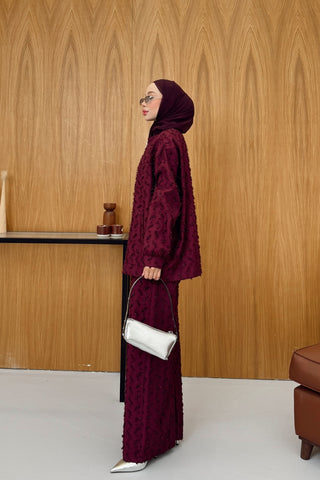 Fermuar Detaylı Bumber Ceket Pantolon Takım Bordo