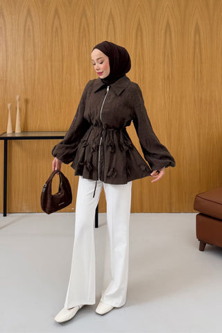 Simli İnce Tensel Balon Ceket Kahverengi