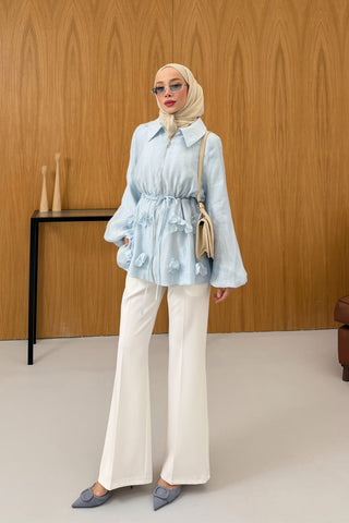 Simli İnce Tensel Balon Ceket Mavi