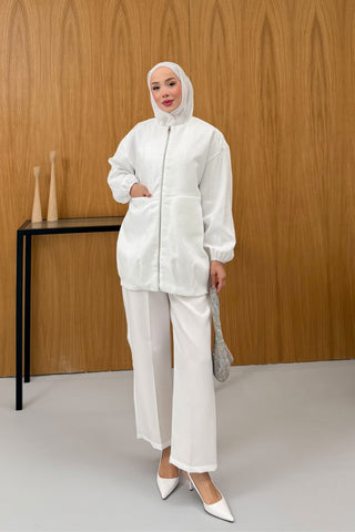 Taşlı Krep Ceket Pantonlu Takım Ekru