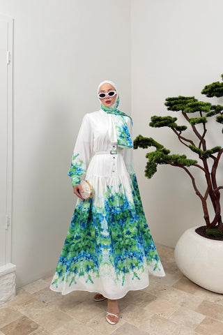 Hakim Yaka Eteği Sulu Elbise Yeşil