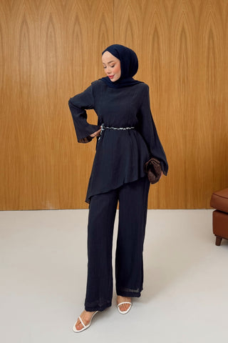 Asimetrik Kesim Tunik Pantolon Takım Lacivert