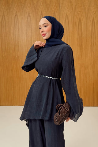 Asimetrik Kesim Tunik Pantolon Takım Lacivert