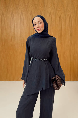 Asimetrik Kesim Tunik Pantolon Takım Lacivert