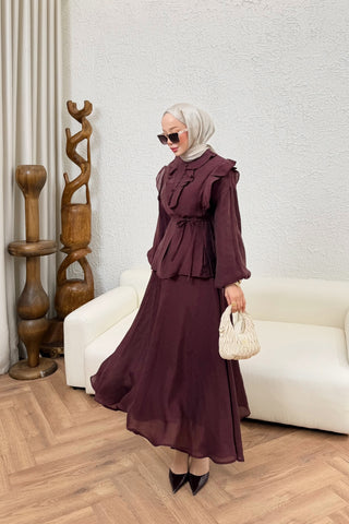 İnce Tensel Etekli Takım Bordo