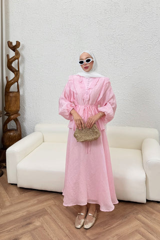 İnce Tensel Etekli Takım Pembe