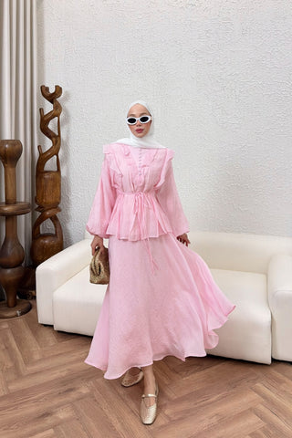 İnce Tensel Etekli Takım Pembe
