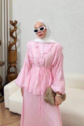 İnce Tensel Etekli Takım Pembe
