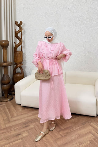İnce Tensel Etekli Takım Pembe