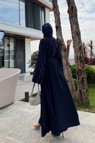 Kolları Taş Büzgü Detaylı Ferace Lacivert