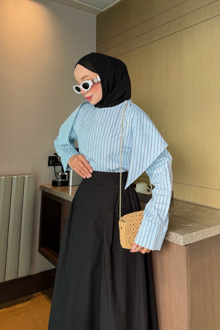 Yaka Fularlı Çizgili Buluz Bebe Mavisi