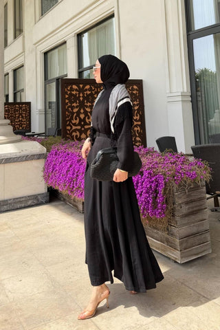 Püskül Bağlama Detaylı Efil Elbise Siyah