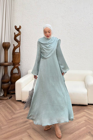 Saten Kraş Taşlı Elbise Mint