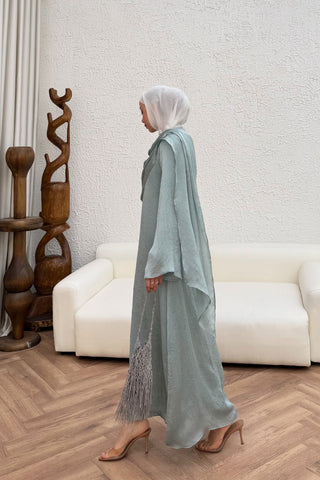 Saten Kraş Taşlı Elbise Mint