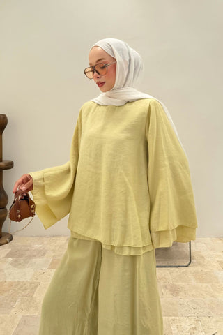 Rahat Kesim Basic Pantolonlu İkili Takım Sarı