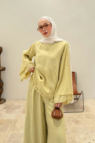 Rahat Kesim Basic Pantolonlu İkili Takım Sarı