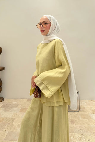 Rahat Kesim Basic Pantolonlu İkili Takım Sarı