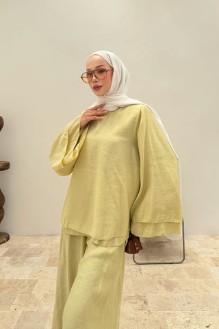 Rahat Kesim Basic Pantolonlu İkili Takım Sarı