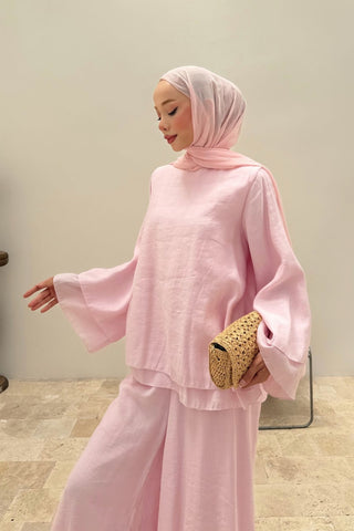 Rahat Kesim Basic Pantolonlu İkili Takım Pembe