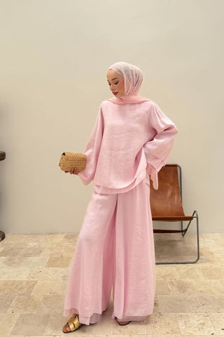 Rahat Kesim Basic Pantolonlu İkili Takım Pembe