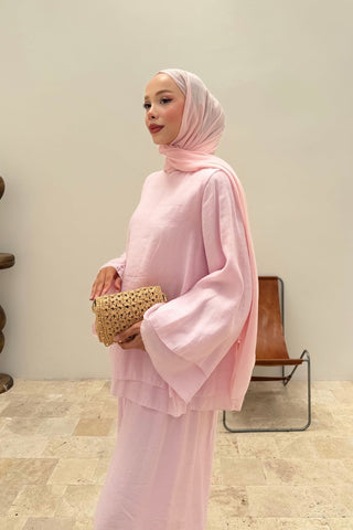 Rahat Kesim Basic Pantolonlu İkili Takım Pembe