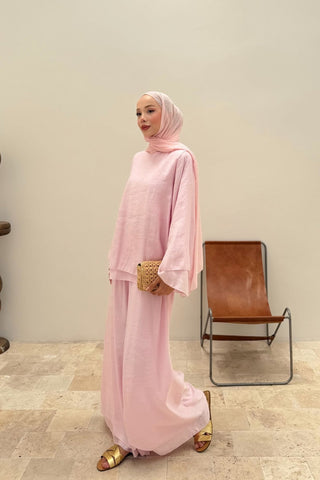 Rahat Kesim Basic Pantolonlu İkili Takım Pembe