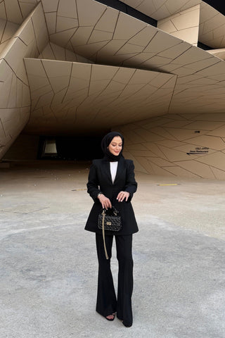 Birit Detaylı Ceket Pantolon Takım Siyah