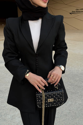 Birit Detaylı Ceket Pantolon Takım Siyah