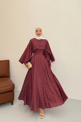 Pelerin Detaylı Elbise Takım Bordo