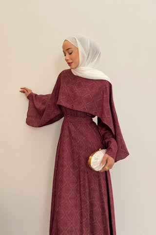 Pelerin Detaylı Elbise Takım Bordo