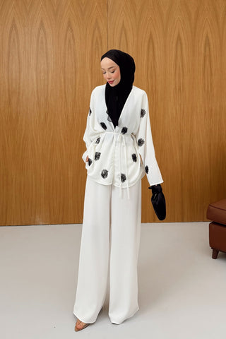 Nakış Detaylı Krep Pantolon Takım Ekru