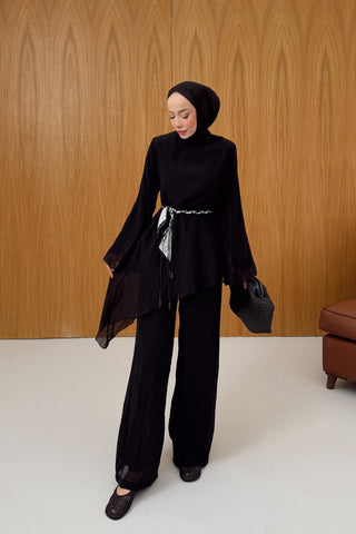 Asimetrik Kesim Tunik Pantolon Takım Siyah