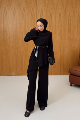 Asimetrik Kesim Tunik Pantolon Takım Siyah