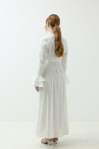 Ekru Düğme Detaylı Modal Brode Elbise