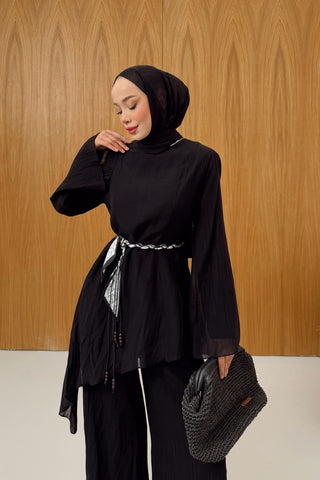 Asimetrik Kesim Tunik Pantolon Takım Siyah