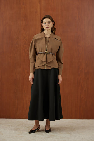 Camel Fermuarlı Kemer Detaylı Santana Ceket