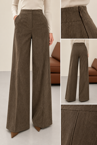 Yüksek Bel Çımalı Bol Paça Pantolon Vizon