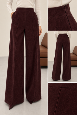 Yüksek Bel Çımalı Bol Paça Pantolon Burgonya