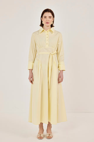 Korsaj Detaylı Poplin Elbise Sarı