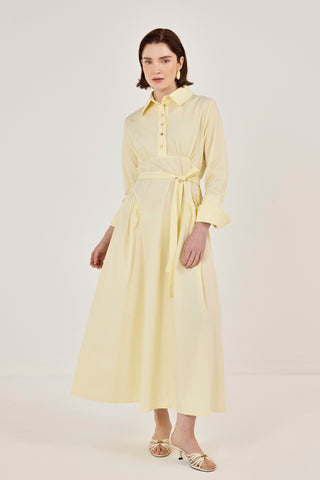 Korsaj Detaylı Poplin Elbise Sarı