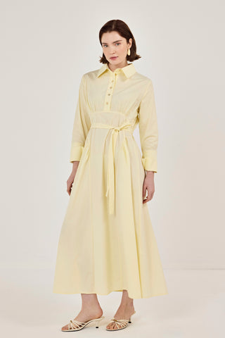 Korsaj Detaylı Poplin Elbise Sarı